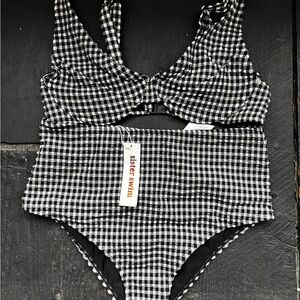 Sister Swim Black and White Seersucker Gingham Bikini Size M